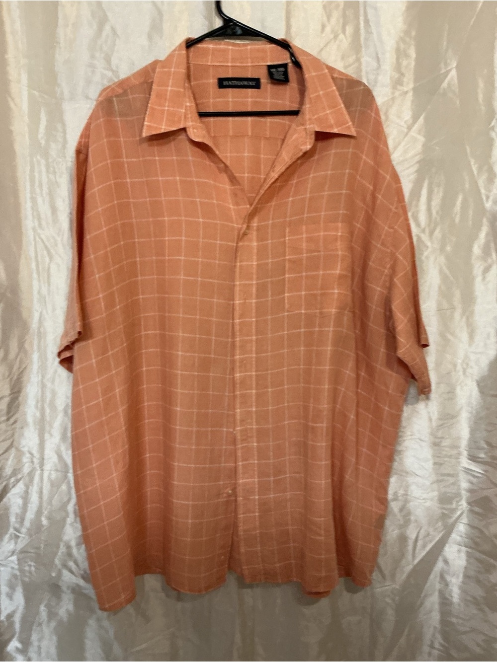 Hathaway Men's Casual Button-Down Shirt in Peach Windowpane